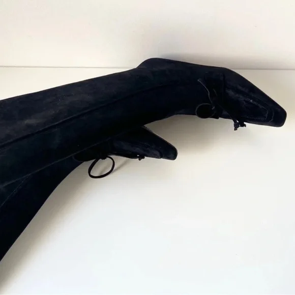 $1290! Burberry marina storm tall boots in black suede size 37.5 - Picture 6 of 7